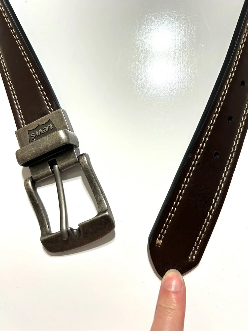 Levi's Men’s Dark Brown Leather Belt with Brushed Silver Buckle